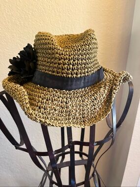 Boho Unstructured Straw Hat With Silk Flower Accent